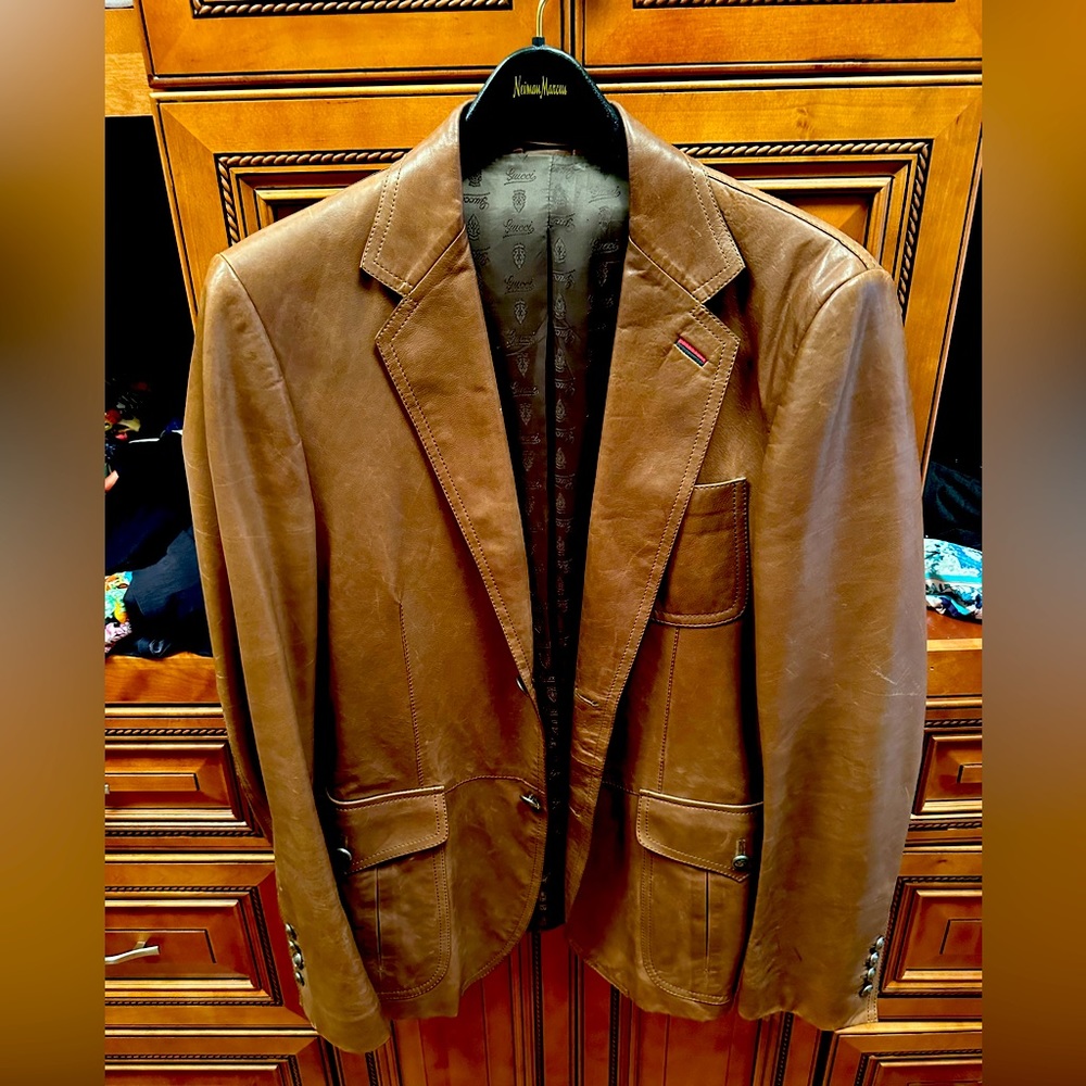 Gucci leather jacket tan from non-smoking home gently used great condition
